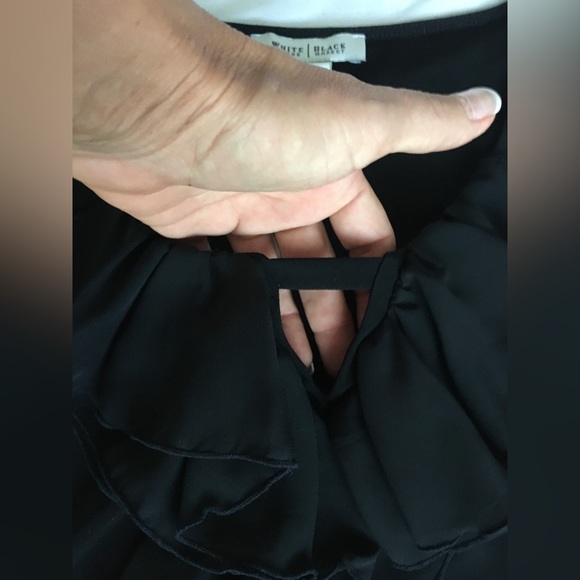 EUC WHBM black short sleeve vneck top with sheer ruffle accent and sleeves. - Picture 2 of 8